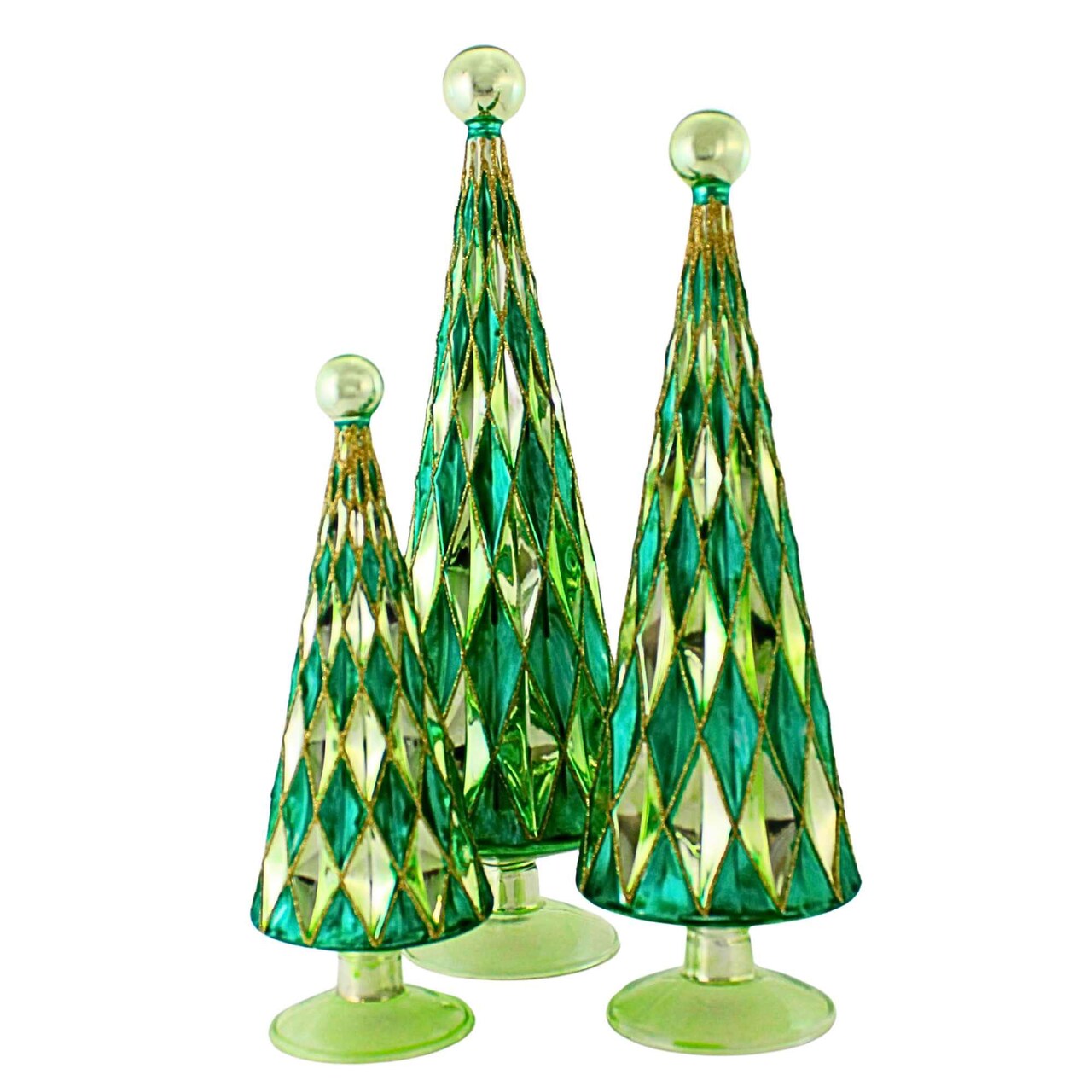 Cody Foster 14.5 Inch Diamond Trees Green Mint Christmas Decorative Tree Set , Christmas Decor Mid Century Style Reflective